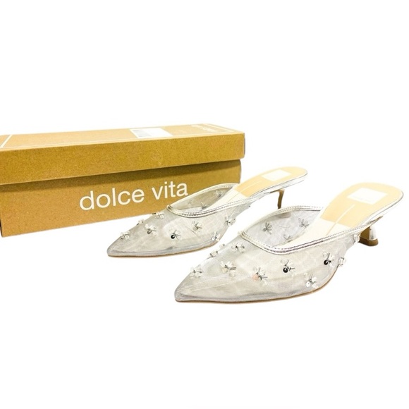 Dolce Vita Shoes - Dolce Vita Clara Women’s Kitten Heel Crystals & Beads Silver Mesh 8 NIB Pumps
